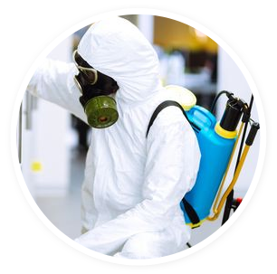 man in PPE kit with sanitization equipment